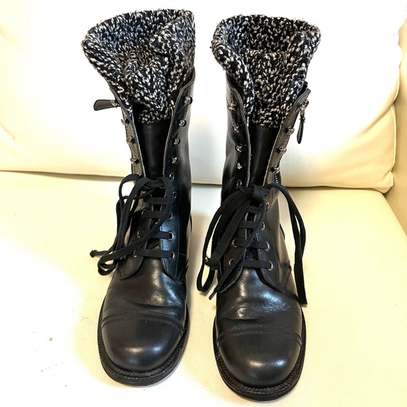 Chanel black leather combat boots with sock detail - Picture 5 of 11